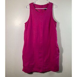 Womens J Crew Linen Dress Sleeveless Knee Length Pink LT Back Button Detail